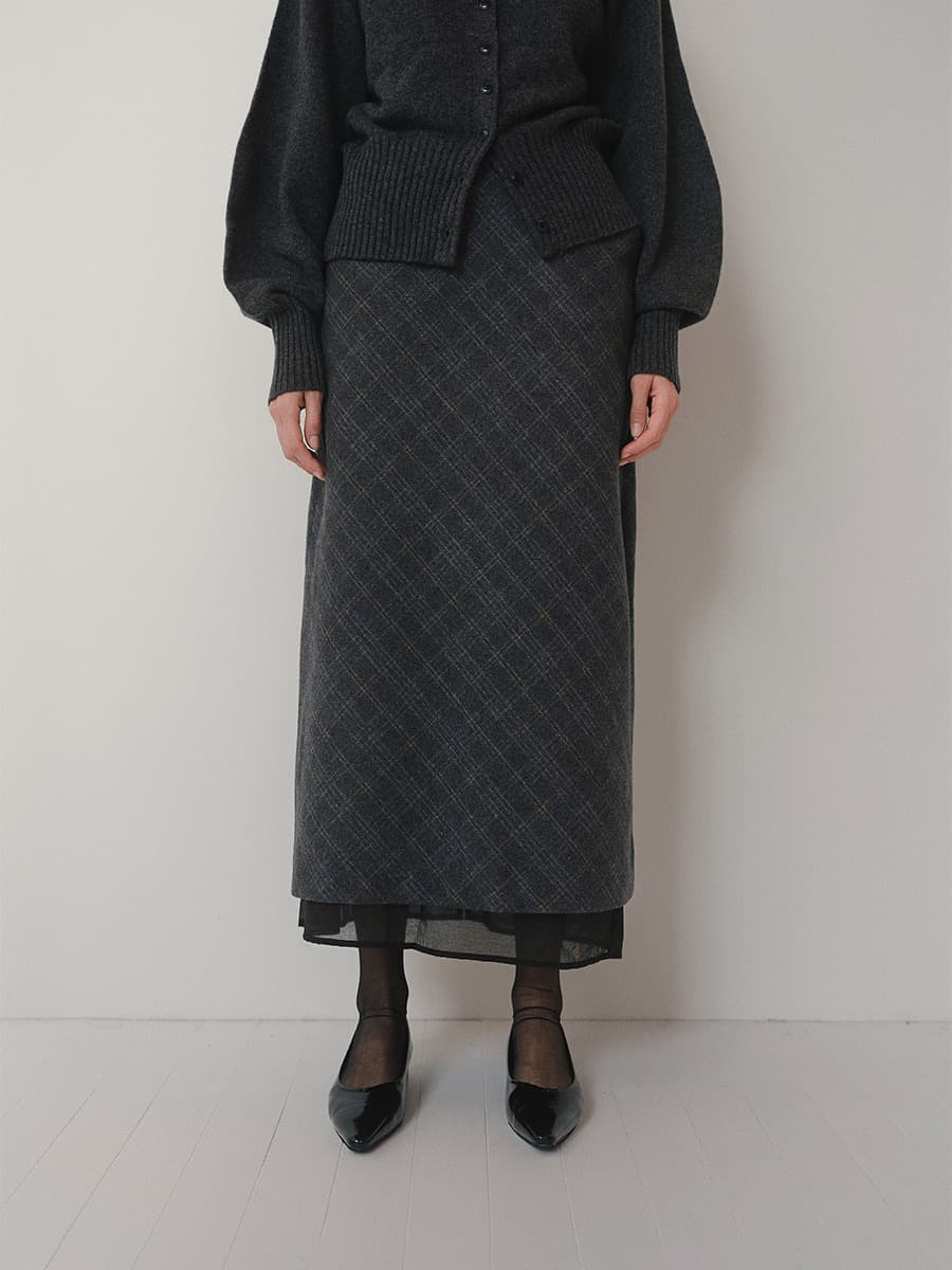 TVW CHECK LAYERED SKIRT_GREY