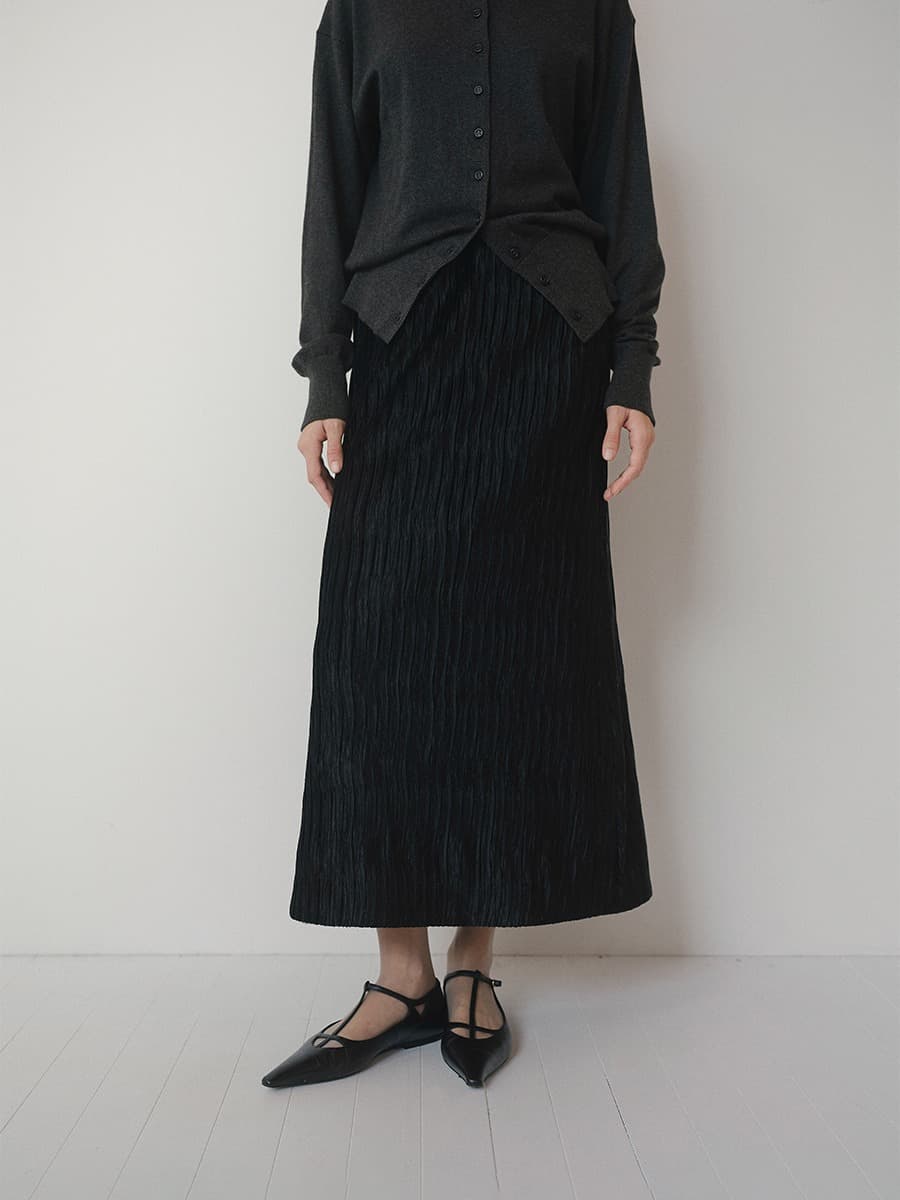 TVW WRINKLE VELVET SKIRT_BLACK