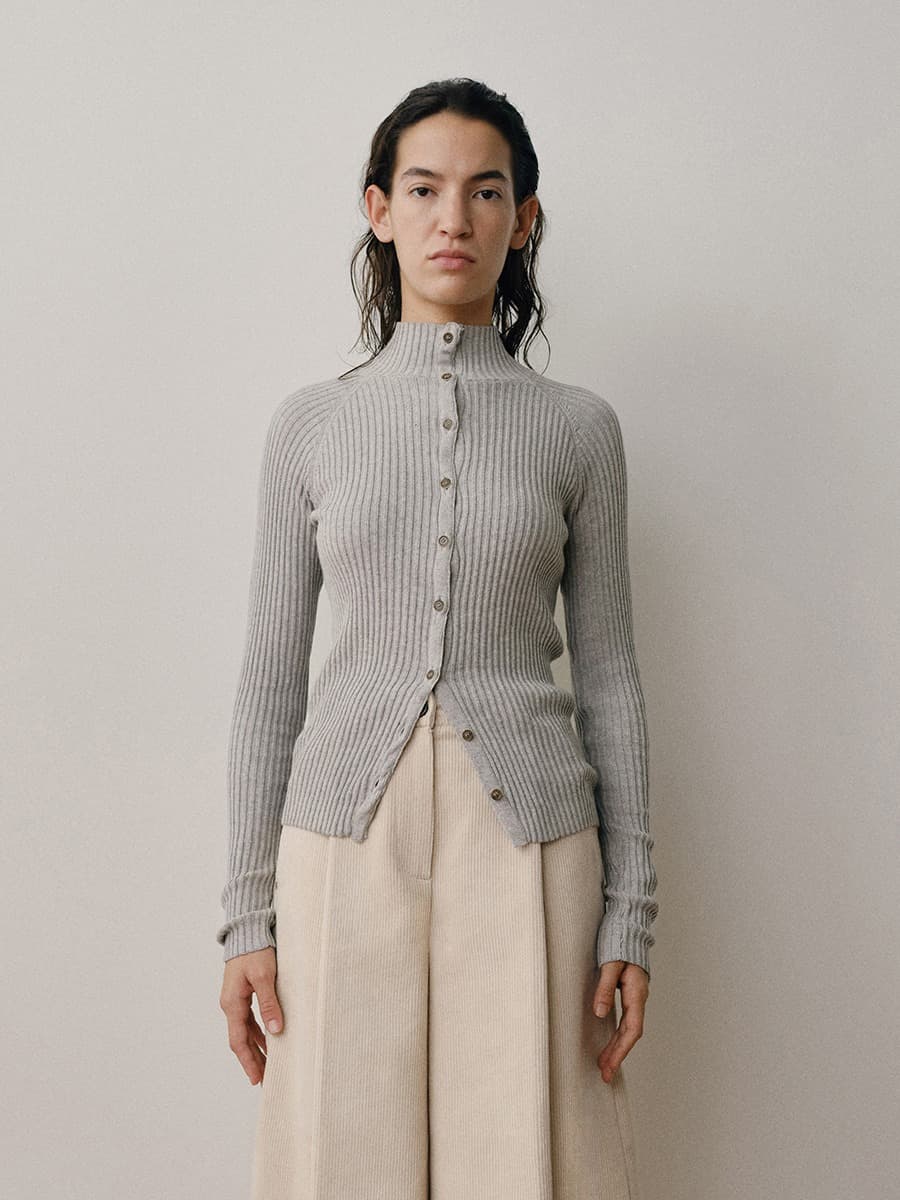 TVW COTTON CASHMERE TURTLE KNIT CARDIGAN_GREY