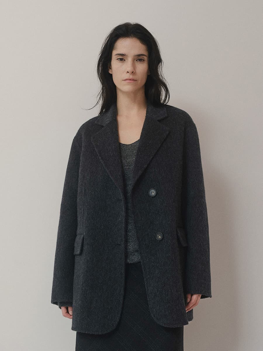 TVF CAMEL HAIR SEMI DOUBLE BLAZER [HAND MADE]_CHARCOAL