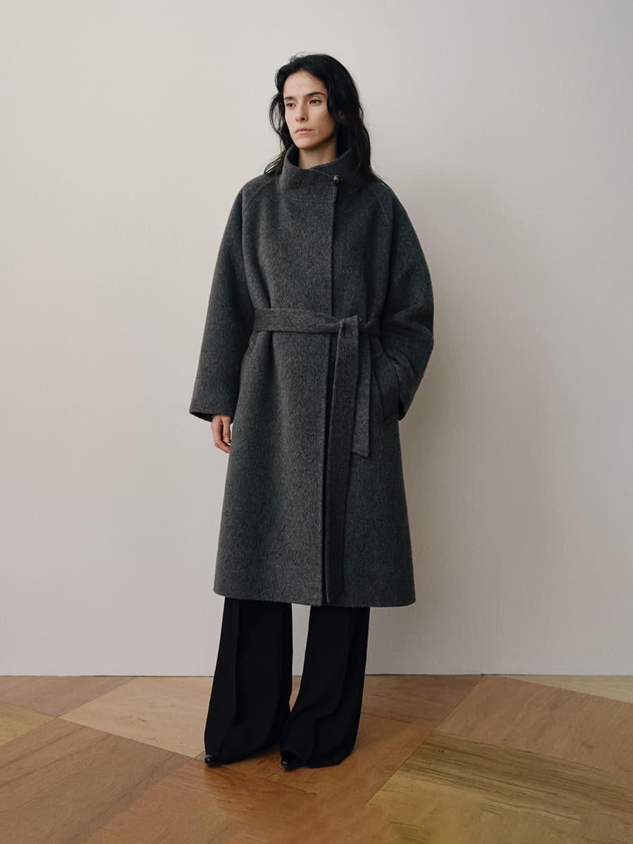 TVF WOOL100 LONG HAIR HIGH NECK COAT [HAND MADE]_CHARCOAL