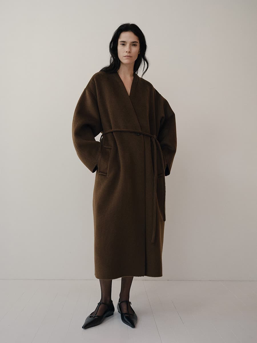 TVF CASHMERE COLLARLESS DOUBLE COAT [HAND MADE]_BROWN
