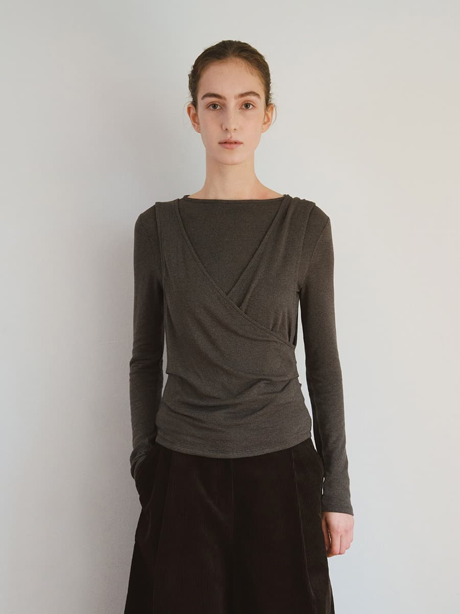 TVW DRAPED LAYER TOP_BROWN