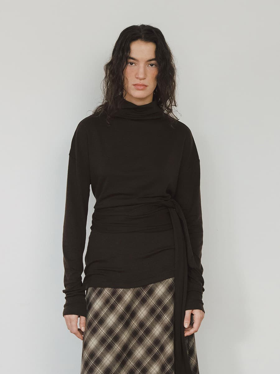 TVW MOCKNECK WOOL TIE TOP_BROWN