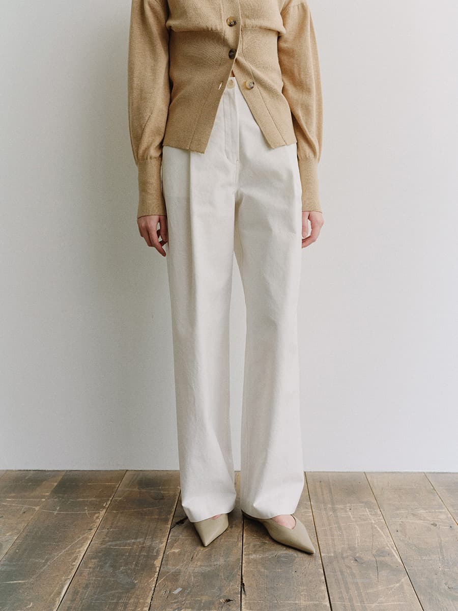TIS COTTON ONE TUCK WIDE PANTS_IVORY