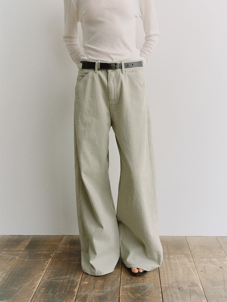 TIS CURVED COTTON PANTS_MINTGREY