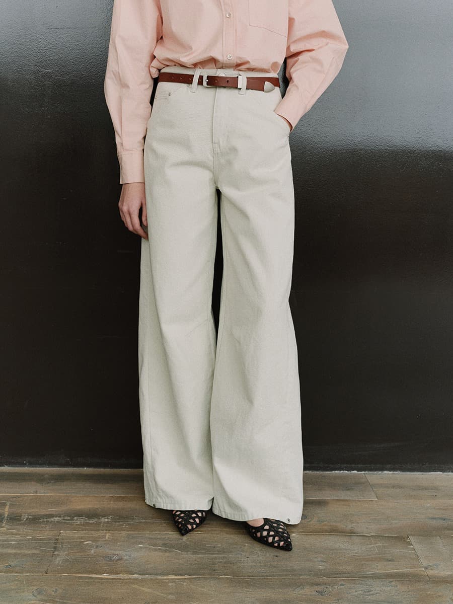 TIS CURVED COTTON PANTS_IVORY