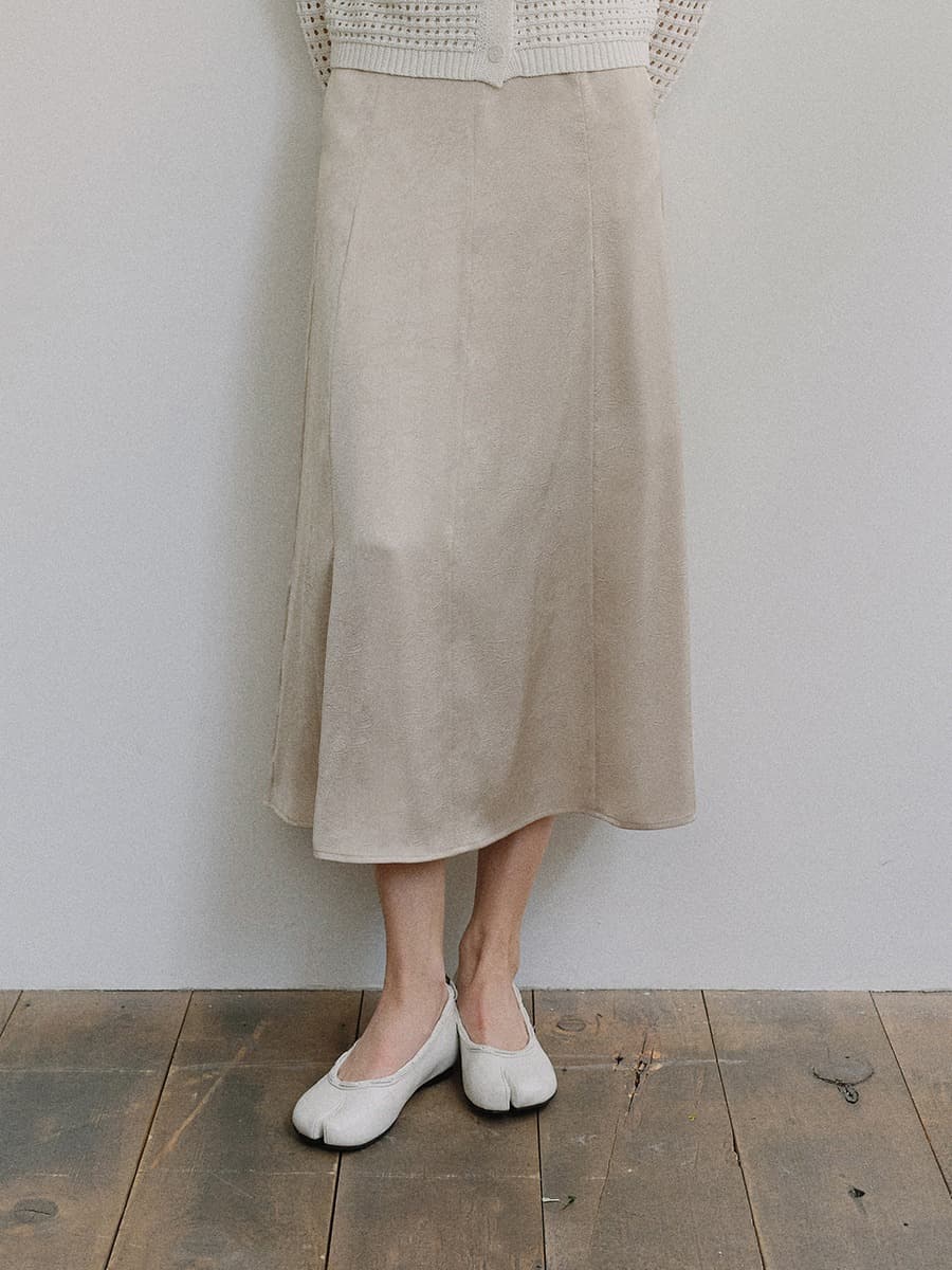 TIS FLARED MATT SATIN SKIRT_BEIGE