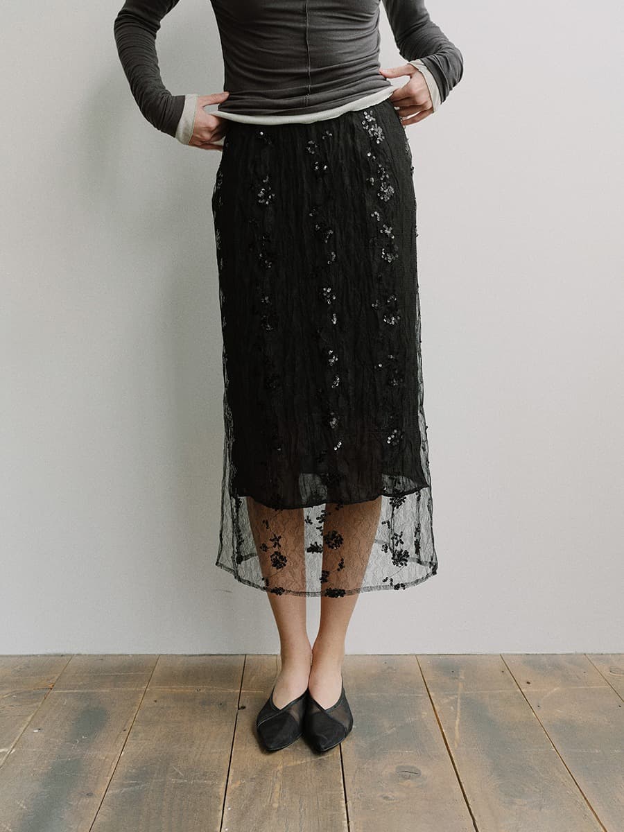TIS LAYERED SPANGLE SKIRT_BLACK