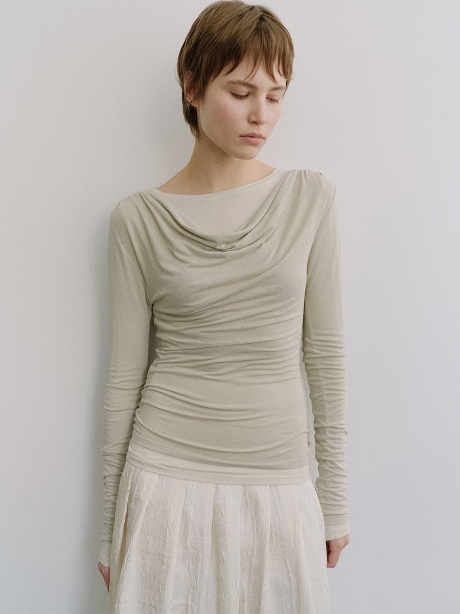 [SET] TIS DRAPE BOATNECK LAYERED TOP_MINT & MINT