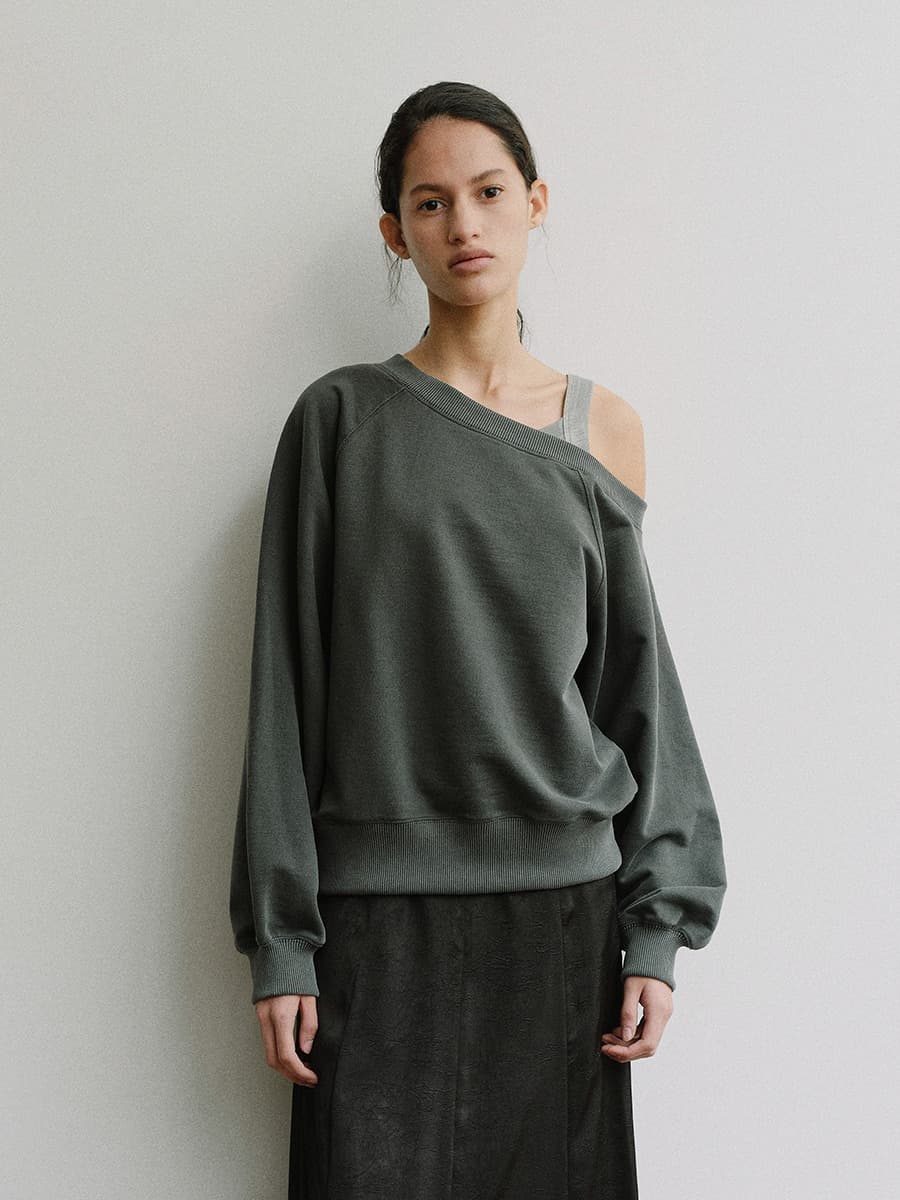 TIS PIGMENT OFF SHOULDER SWEATSHIRT SET_CHARCOAL & GREY