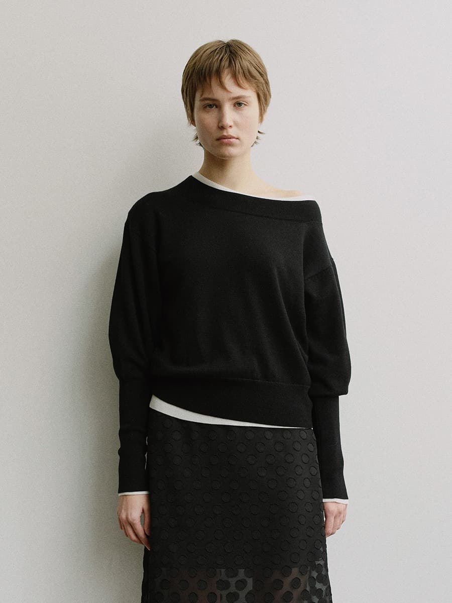 TIS WOOL OFF-SHOULDER KNIT TOP_BLACK