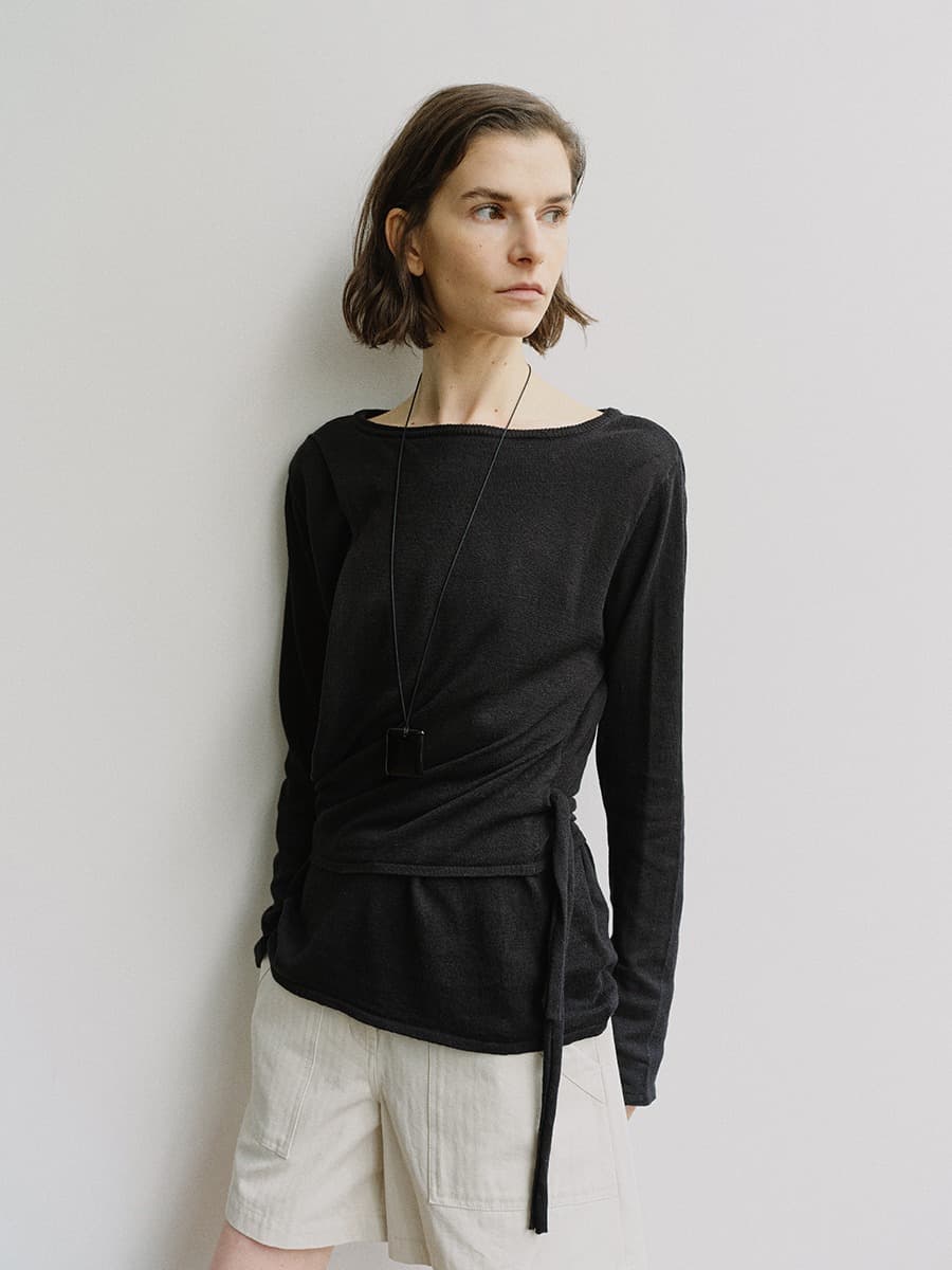 TIS TWIST LAYER KNIT TOP_BLACK — vue 1
