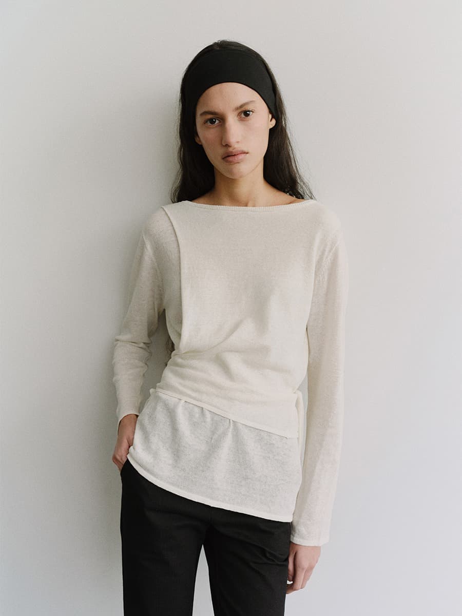 TIS TWIST LAYER KNIT TOP_WHITE