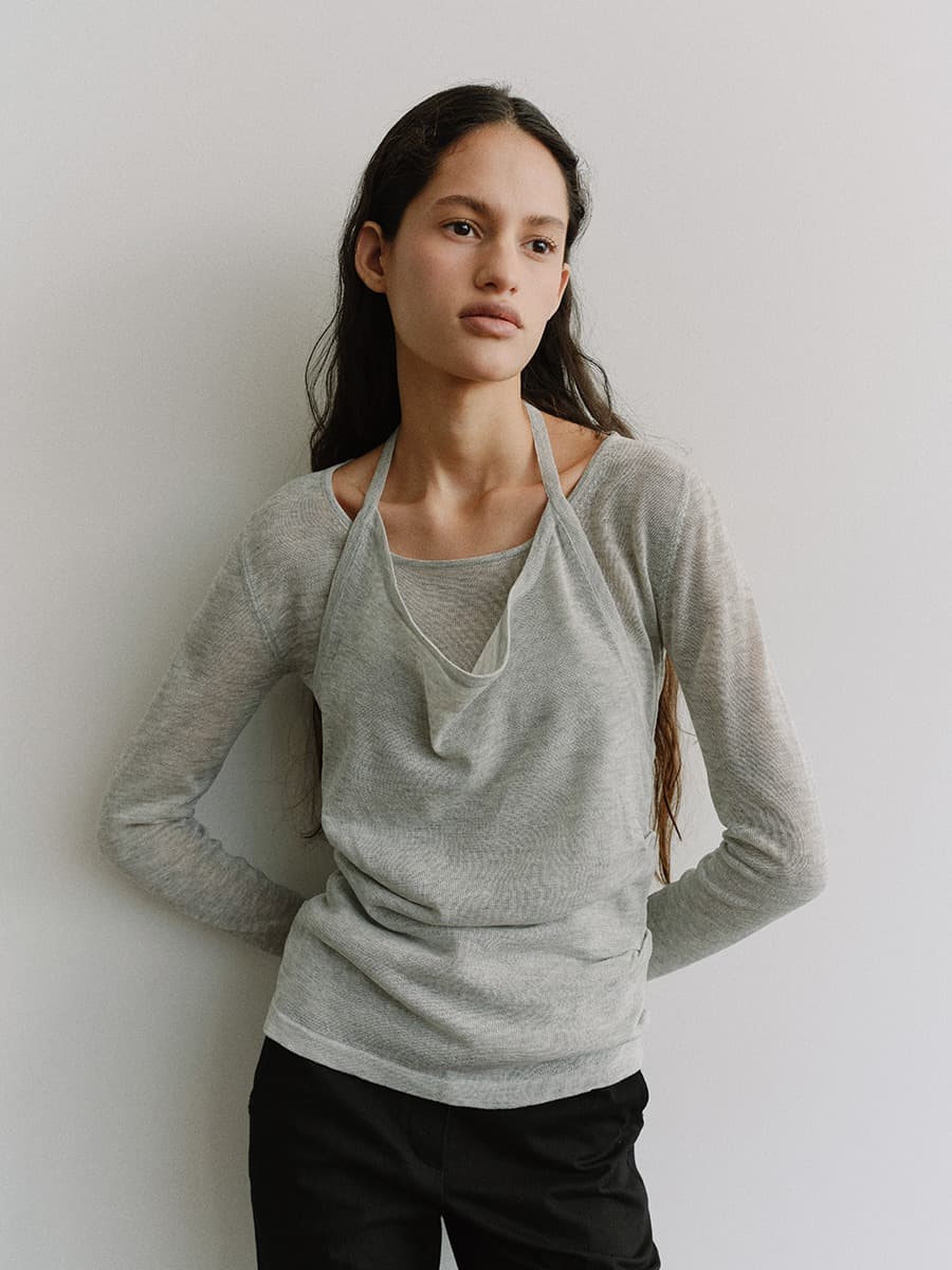 TIS HALTER LAYERED KNIT TOP_GREY
