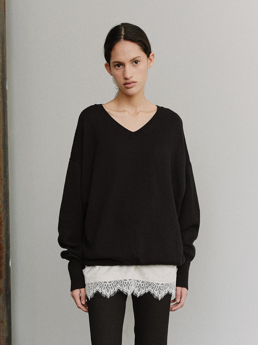 TIS CASHMERE V-NECK KNIT_D-NAVY
