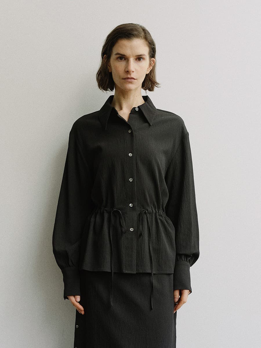 TIS SHEER DRAWSTRING WAIST SHIRT_BLACK