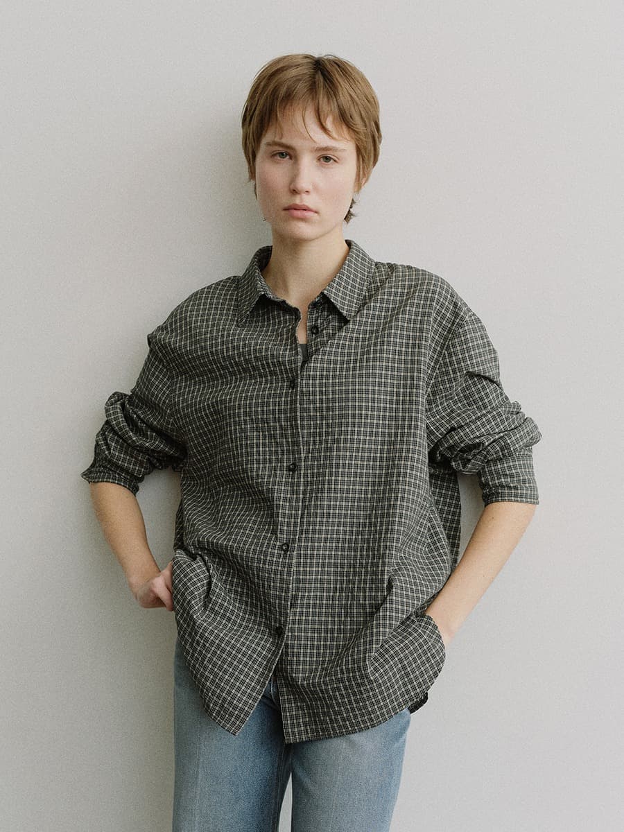 TIS CHECK OVERFIT SHIRT_NAVY
