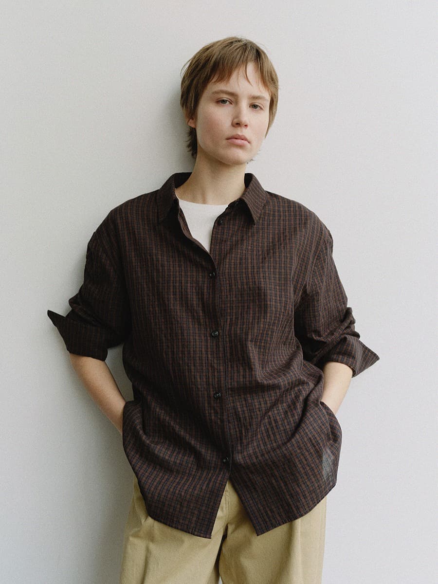 TIS CHECK OVERFIT SHIRT_BROWN