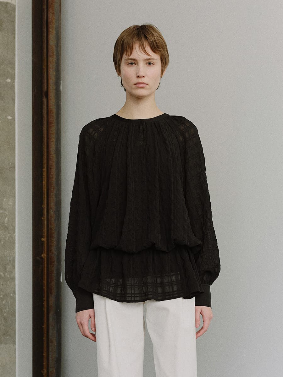 TIS CHECK CRINKLE SHEER BLOUSE_BLACK