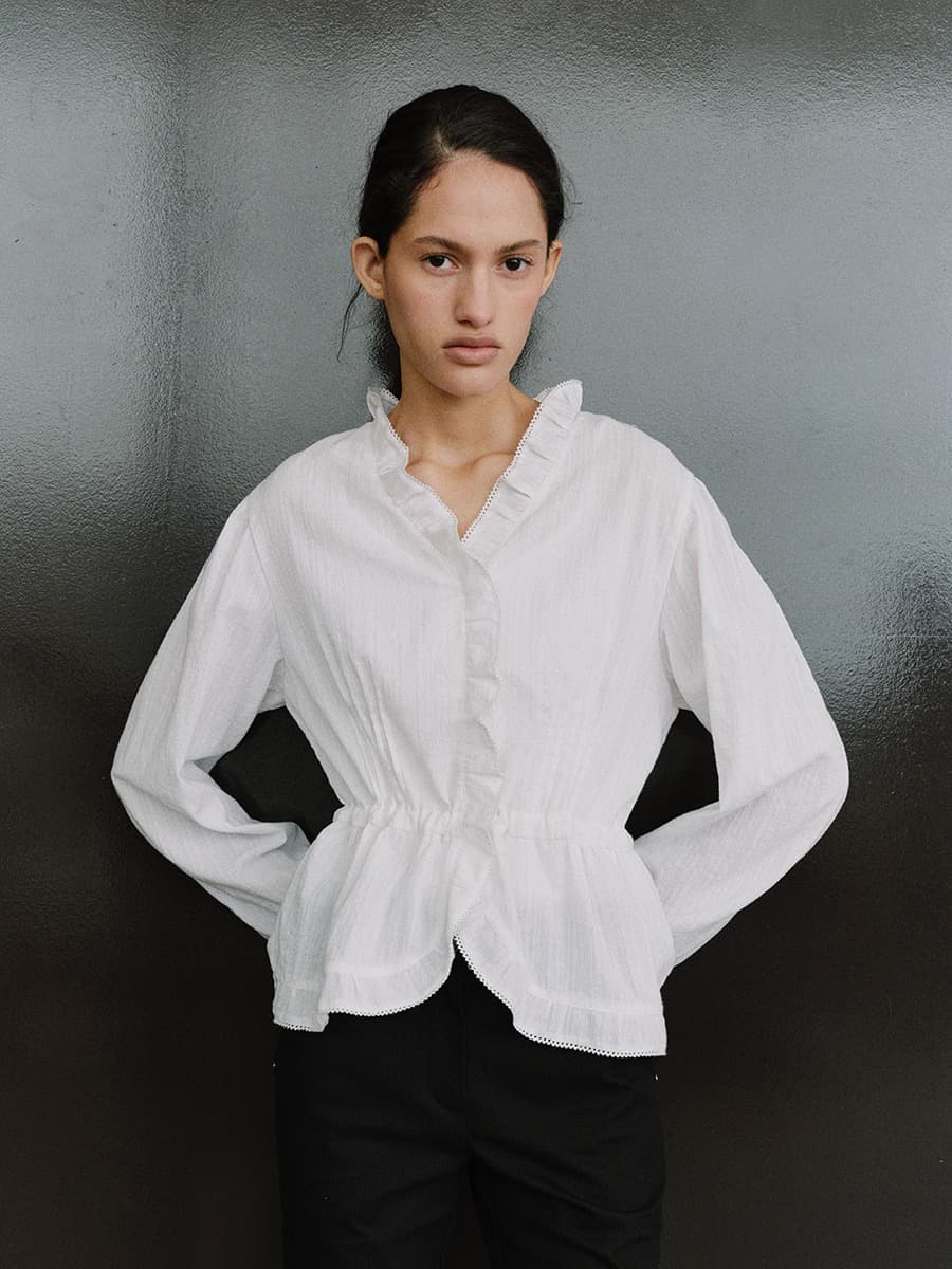 TIS COTTON FRILL BLOUSE_WHITE