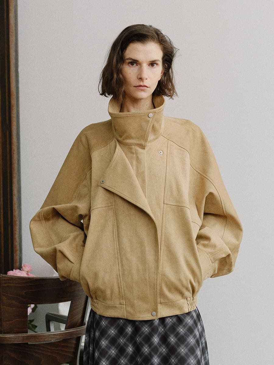 TIS LAYERED SUEDE BOMBER JACKET_BEIGE