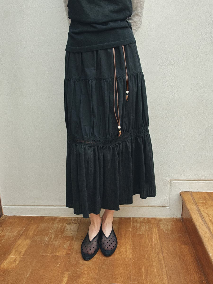 TIS LACE TIERED SKIRT_BLACK