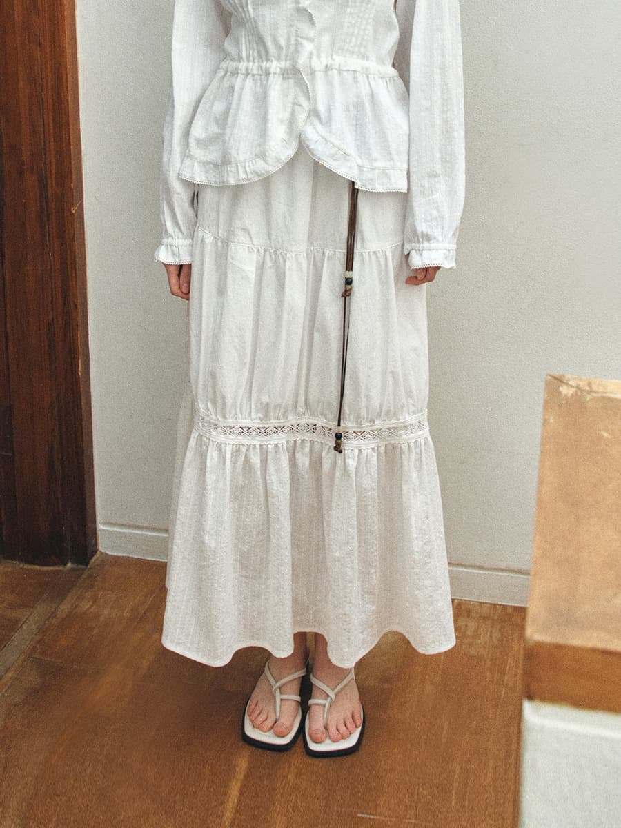 TIS LACE TIERED SKIRT_WHITE
