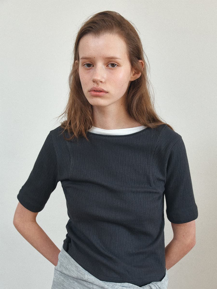 TIS AMHOLE 3/4 SLEEVE TOP_CHARCOAL