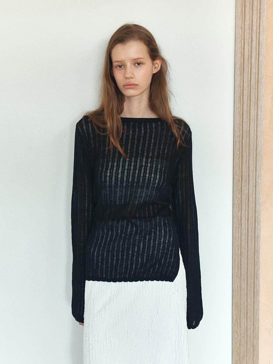 TIS CROCHET BOATNECK KNIT_BLACK