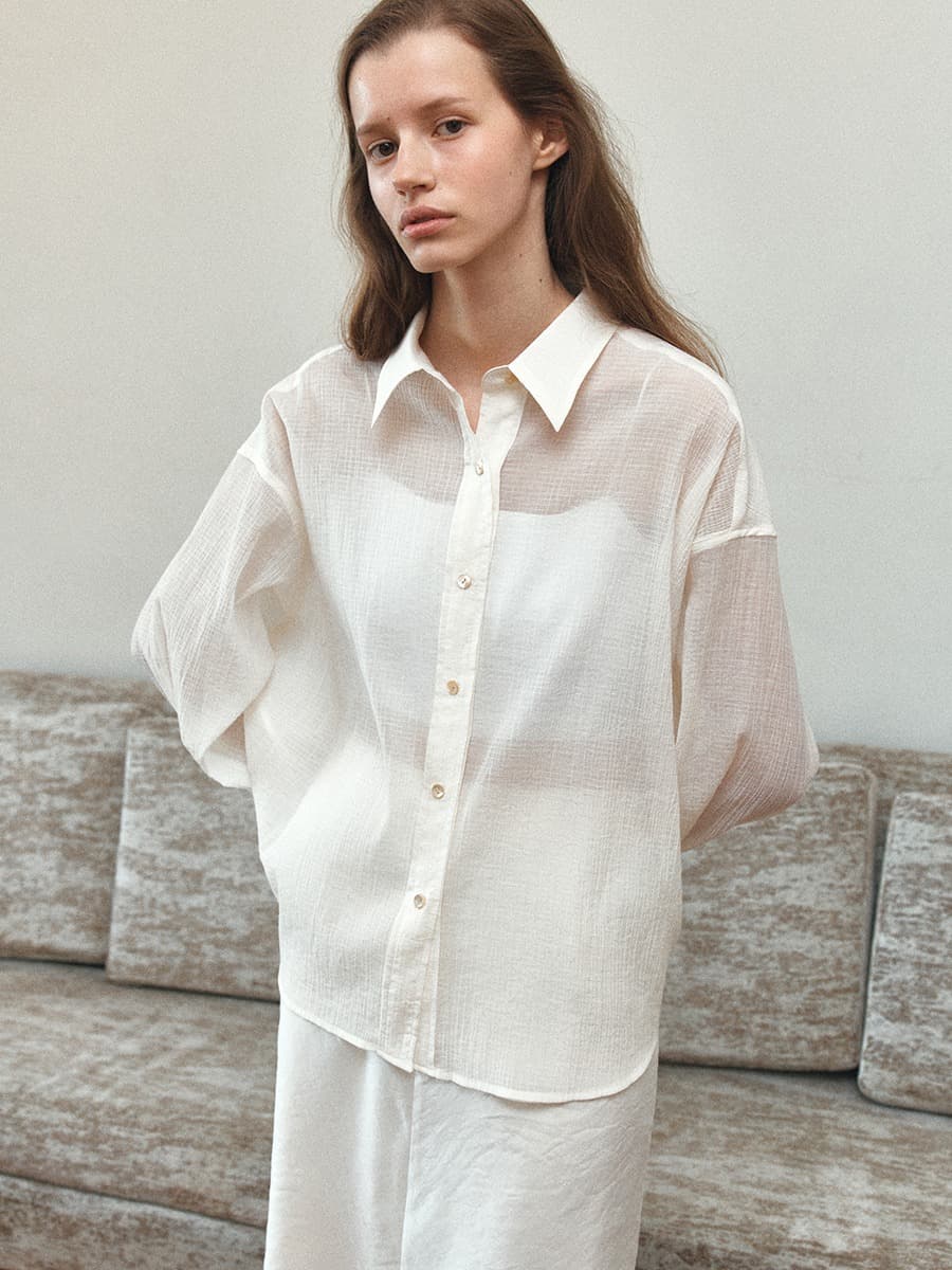 TIS SHEER WRINKLE SHIRT_CREAM