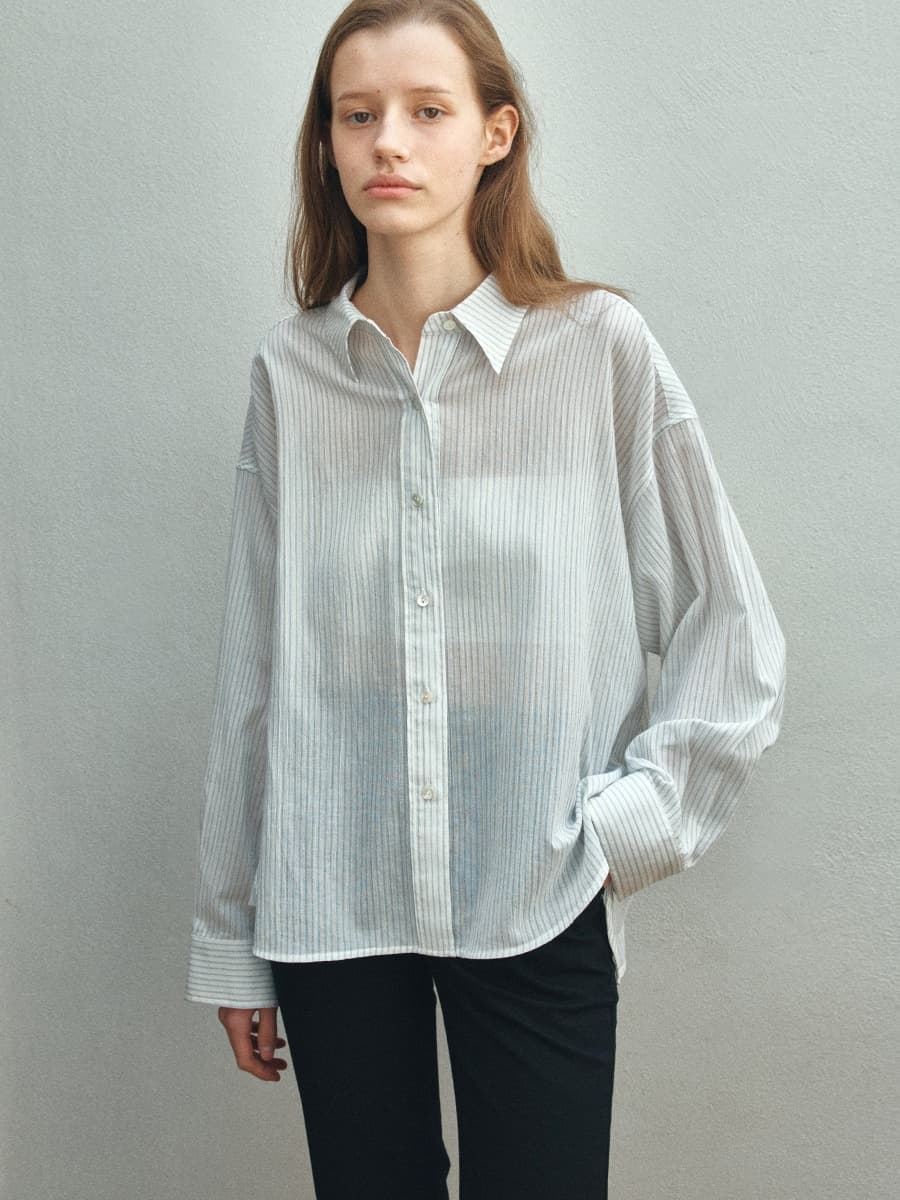 TIS STRIPE COTTON SHEER SHIRT_BLUE STRIPE