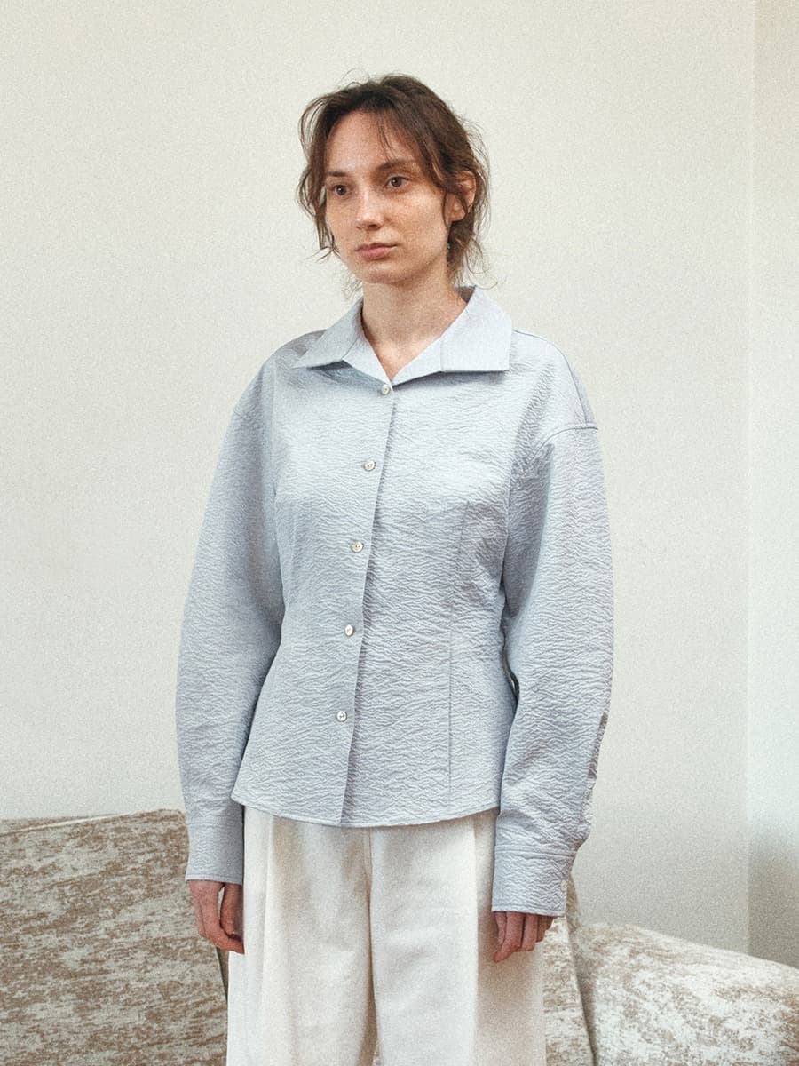 TIS SLIM LINE CRINKLED SHIRT_SKY