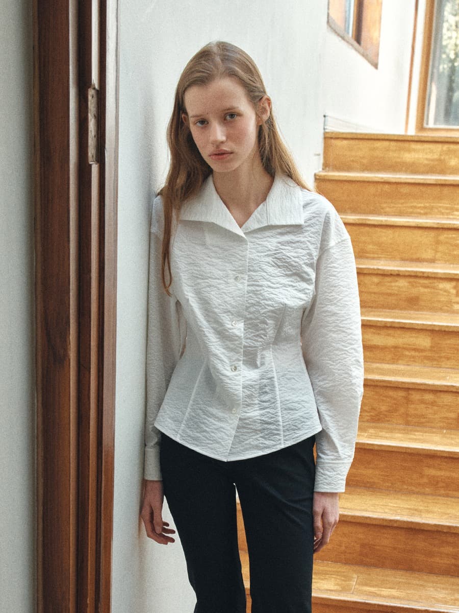TIS SLIM LINE CRINKLED SHIRT_WHITE