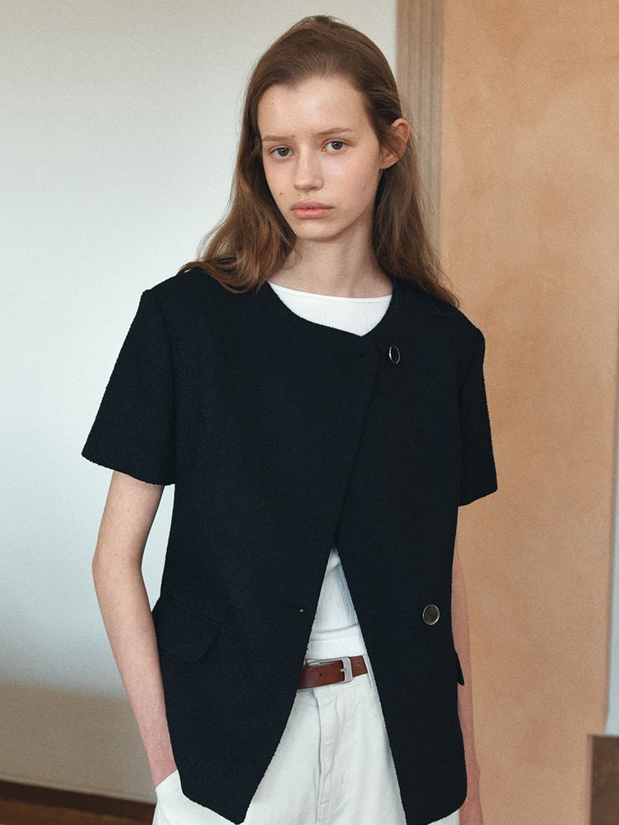 TIR ROUND NECK TWEED JACKET_BLACK