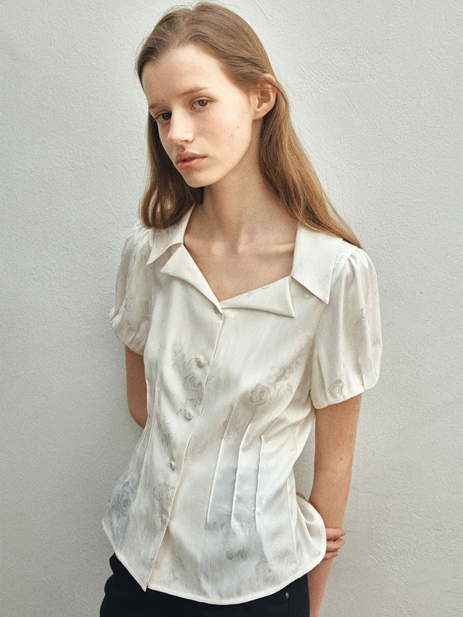 TIS JACQUARD PUFF BLOUSE_IVORY