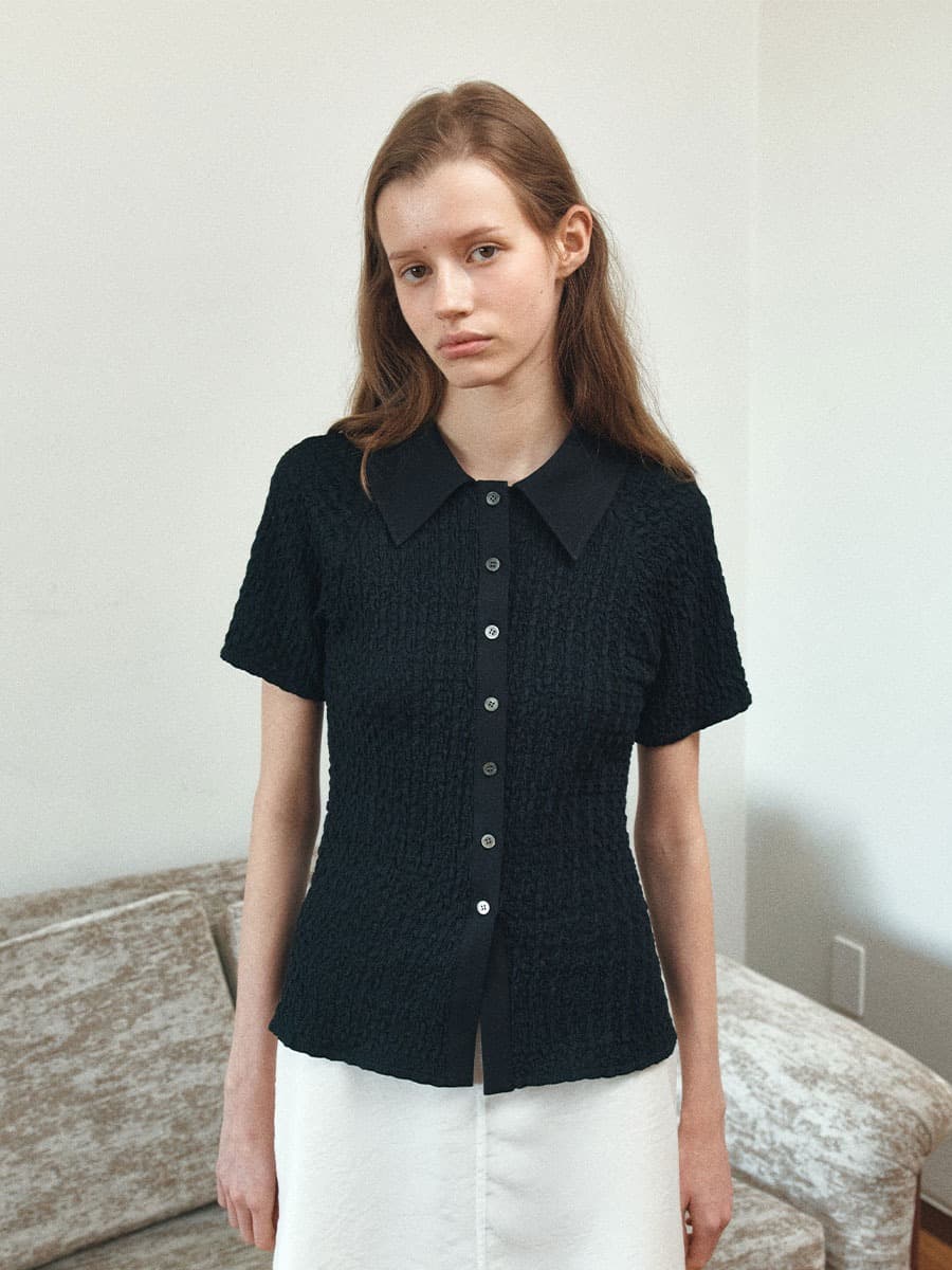 TIS CRINKLE SLIM FIT SHIRT_BLACK