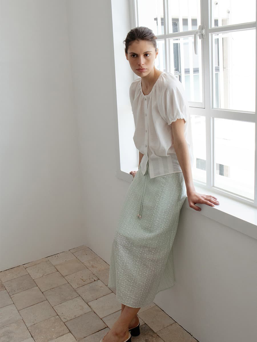 TIR SILK SHEER BLOUSE_WHITE