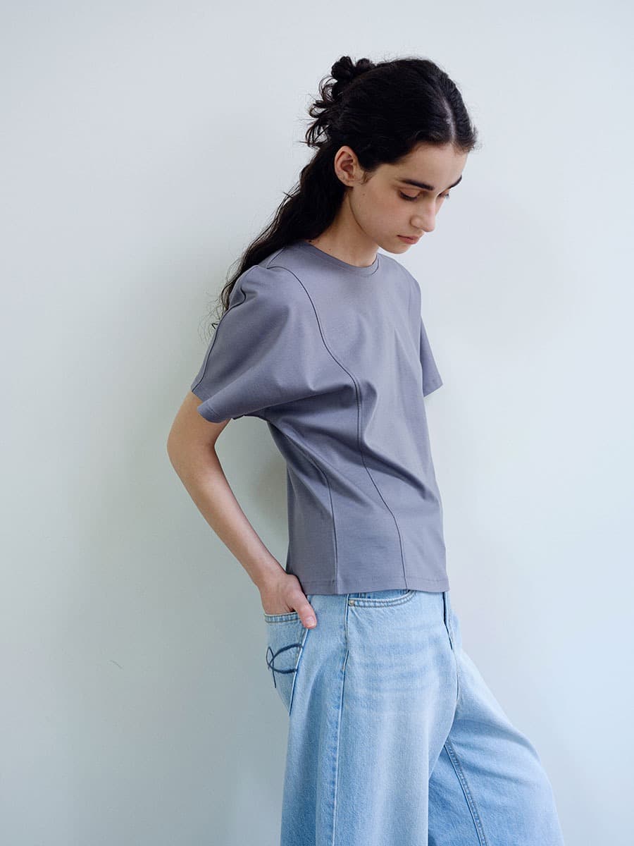 TIR CURVED LINE SILKET TOP_SMOKE BLUE