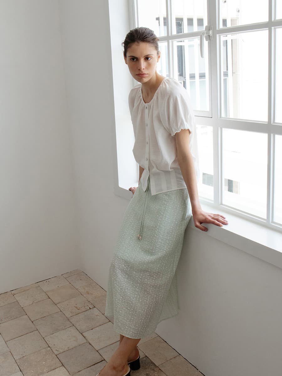 TIR DITSY FLORAL SEMI A-LINE SKIRT_MINT