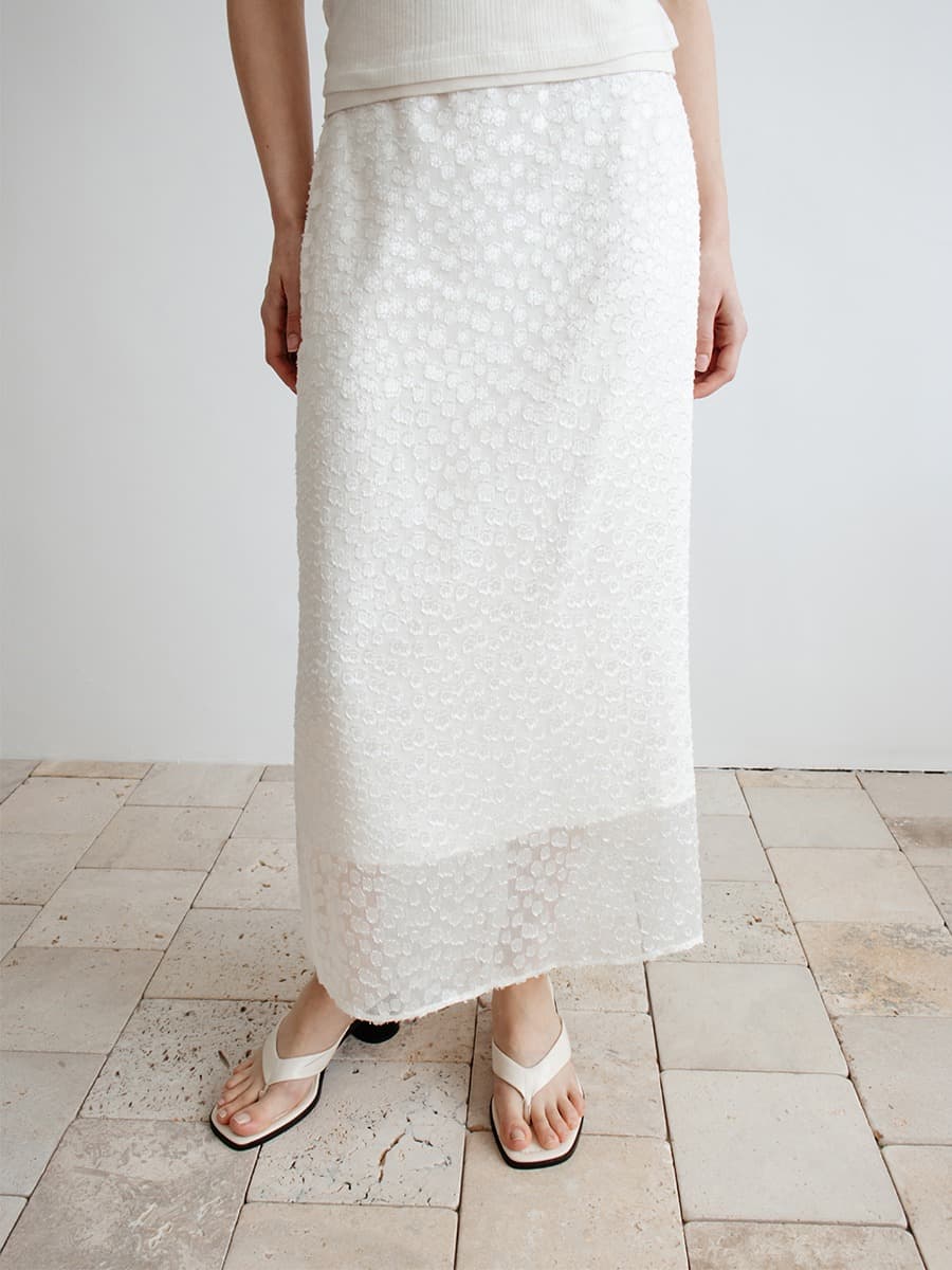 TIR ROMANTIC SHEER FLORAL SKIRT_CREAM
