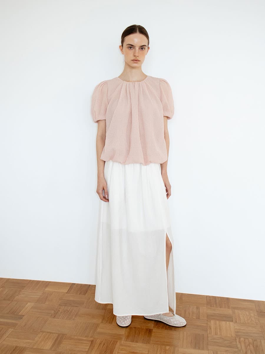 TIR RELIEF TEXTURED BALLOON BLOUSE_PINK
