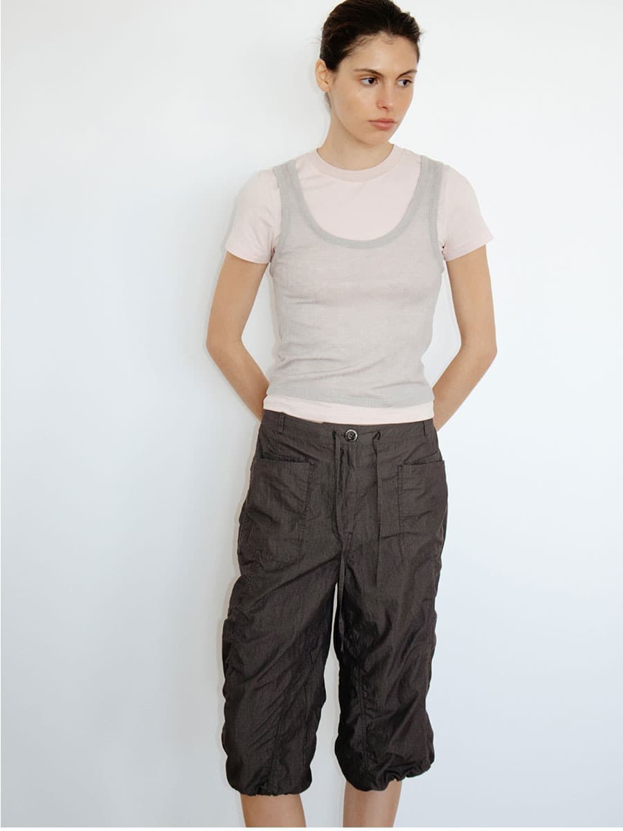 TIR SHIRRED PARACHUTE PANTS_ASH BROWN