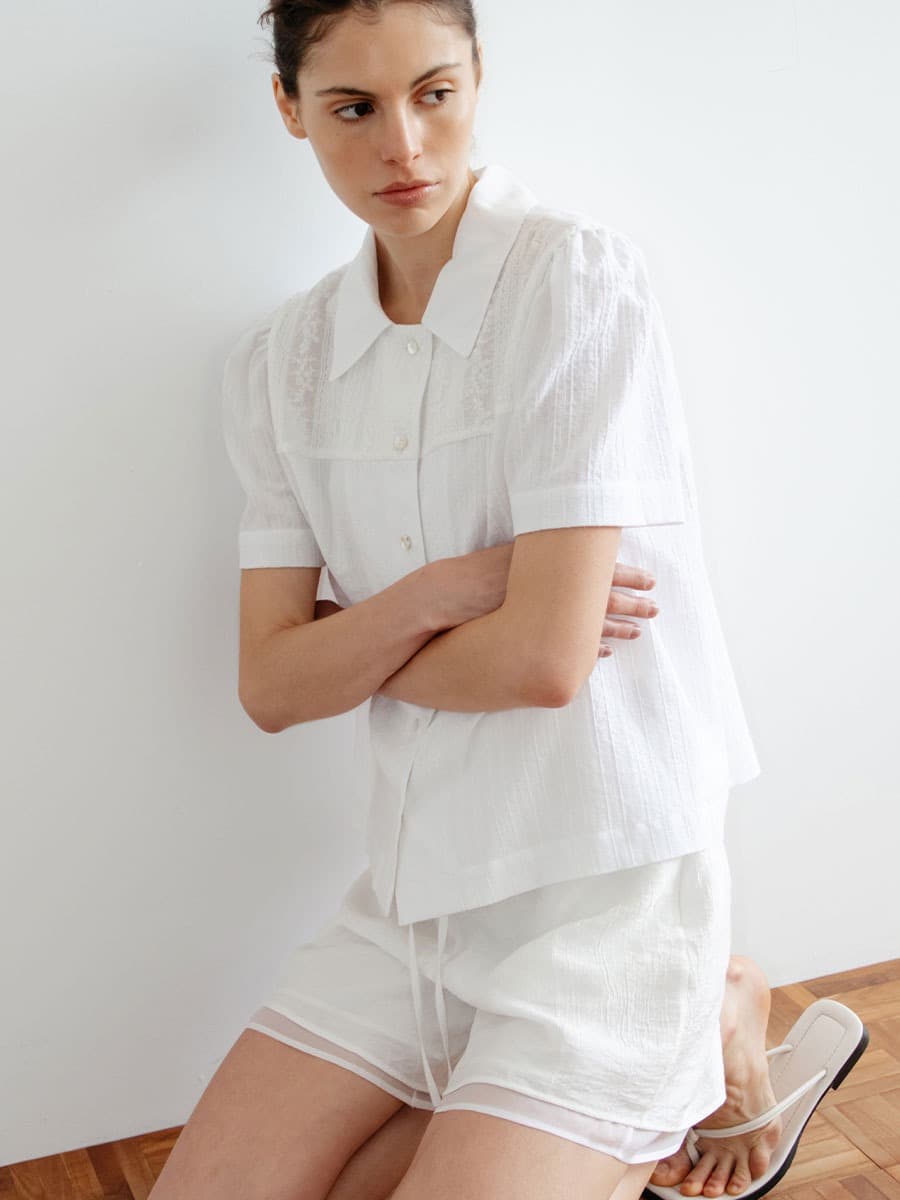 TIR LAYERED BANDING SHORTS_WHITE