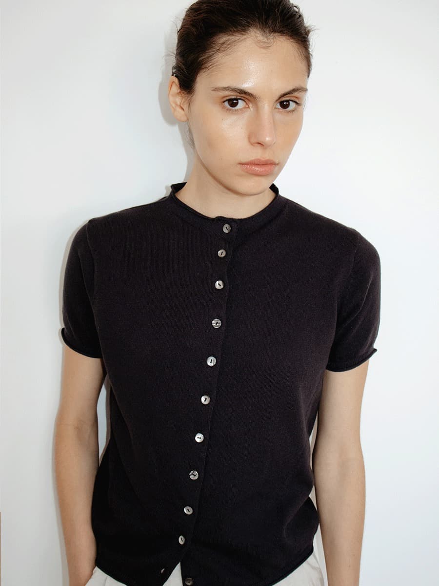 TIR HALF NECK COTTON CARDIGAN_INK BLACK