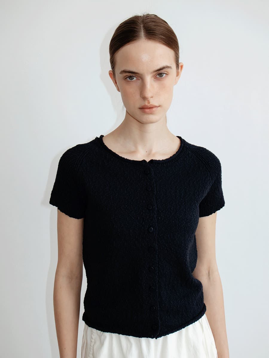 TIR SLUB SHORT SLEEVE KNIT CARDIGAN_DEEP NAVY
