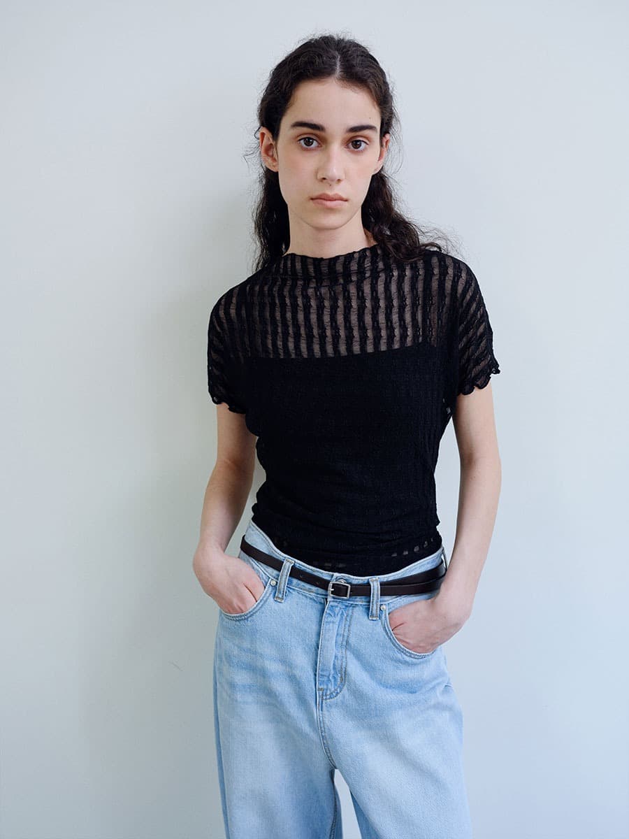 TIR LACE MOCK NECK TOP_BLACK