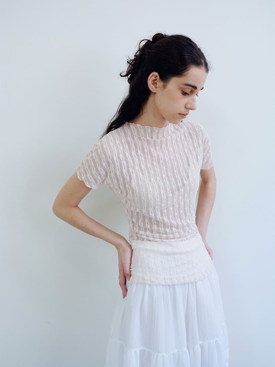 TIR LACE MOCK NECK TOP_PINK