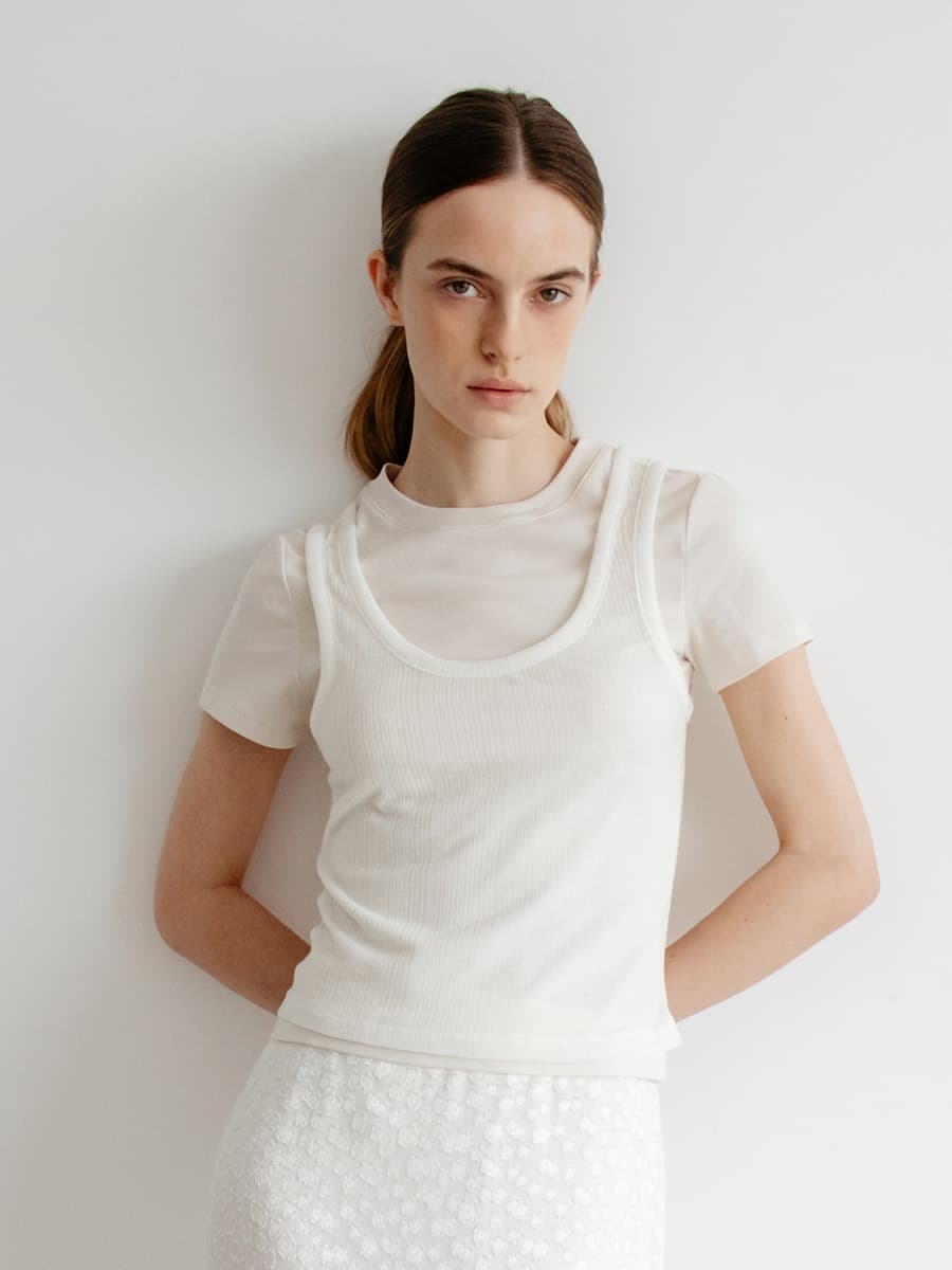 TIR SLEEVELESS LAYERED TOP_BEIGE&IVORY
