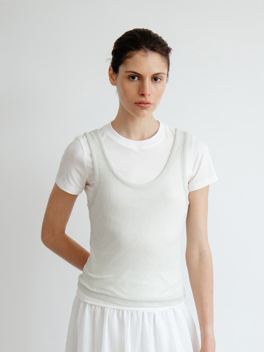 TIR SLEEVELESS LAYERED TOP_WHITE&MINT